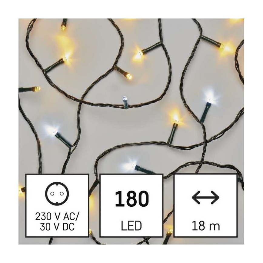 Светодиодная рождественская уличная гирлянда 180xLED/2 режима 23 м IP44 теплый/холодный белый