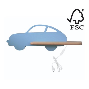 Светодиодный детский настенный светильник с полкой CAR LED/5W/230V синий/дерево - сертифицировано FSC