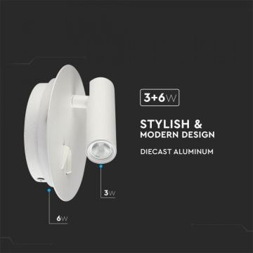 Светодиодный настенный светильник LED/3W/230V + LED/6W/230V 3000K белый