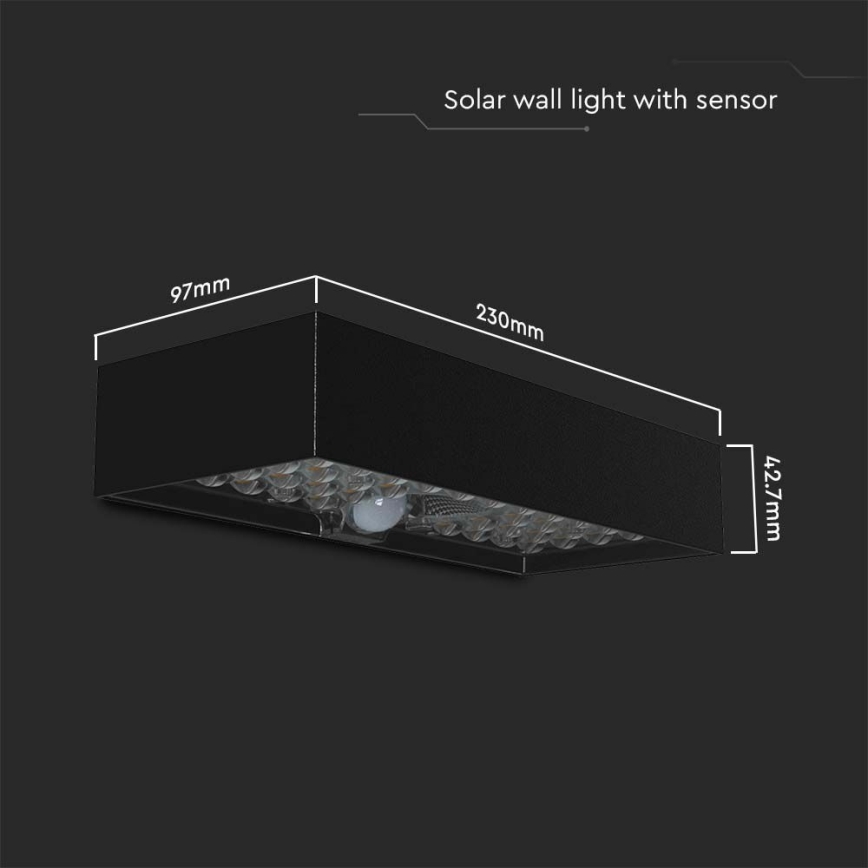 Светодиодный настенный светильник на солнечной батарее с датчиком LED/6W/3,7V IP65 4000K черный