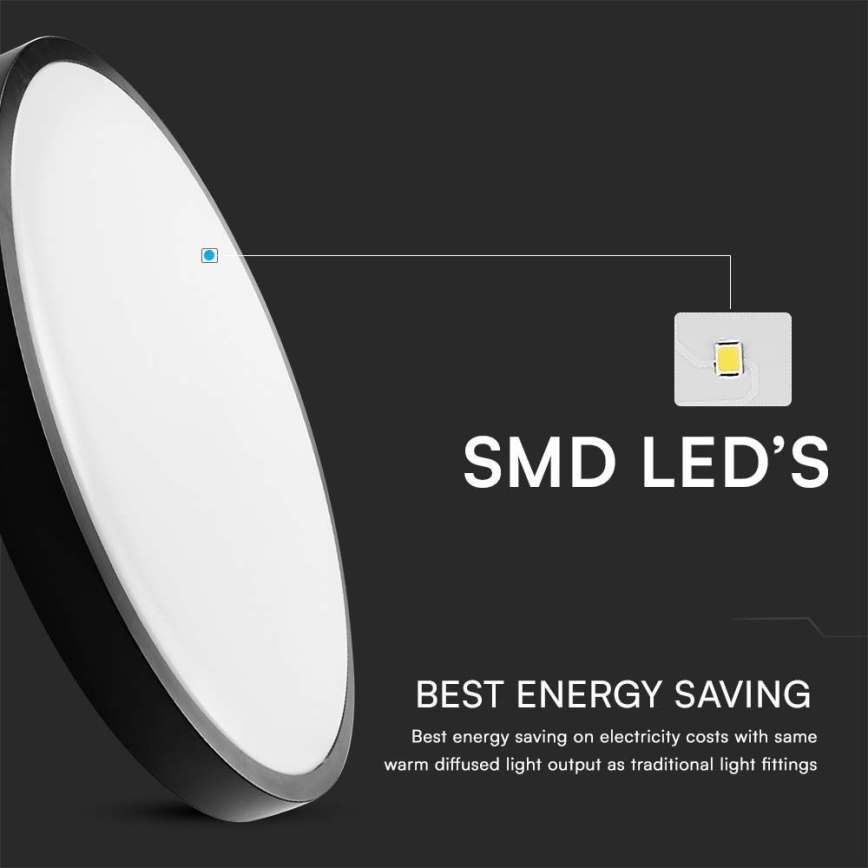 Светодиодный потолочный светильник для ванной комнаты SAMSUNG CHIP LED/18W/230V IP44 3000K диаметр 25 см черный