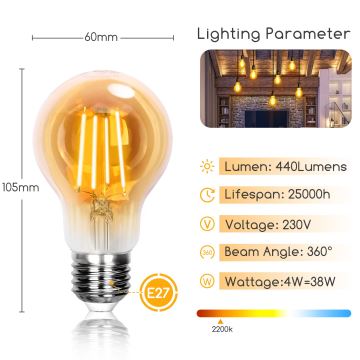 Світлодіодна лампочка A60 E27/4W/230V 2200K - Aigostar