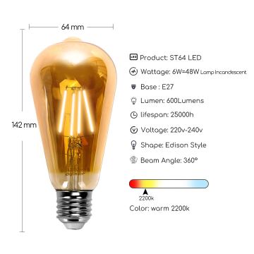 Світлодіодна лампочка ST64 E27/6W/230V 2200K - Aigostar