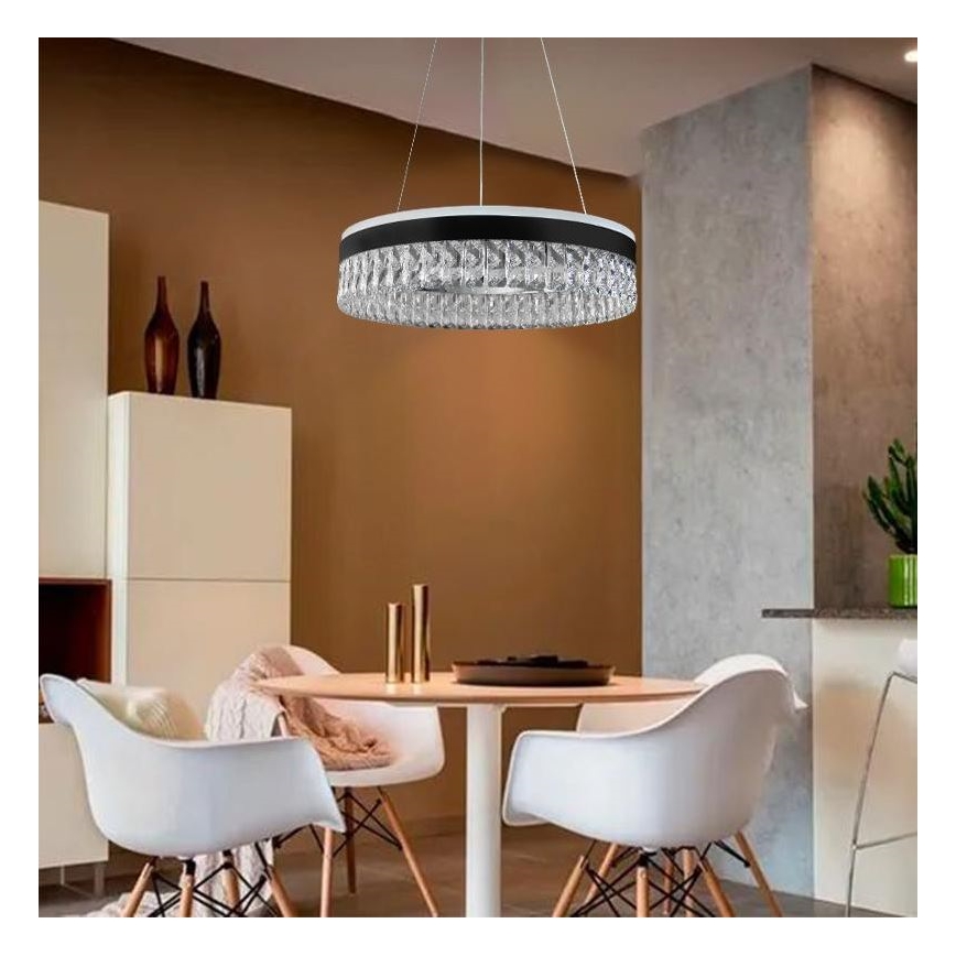 LED Підвісна кришталева люстра з регулюванням яскравості LED/90W/230V 3000-6500K чорний + пульт дистанційного керування