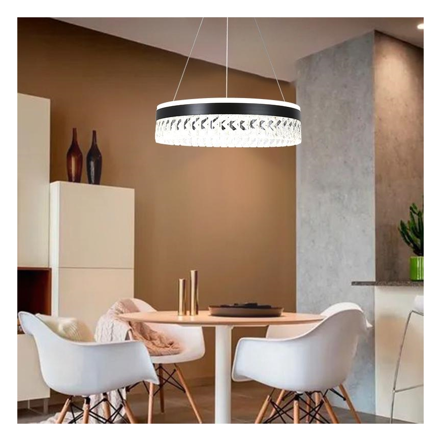 LED Підвісна кришталева люстра з регулюванням яскравості LED/90W/230V 3000-6500K чорний + пульт дистанційного керування