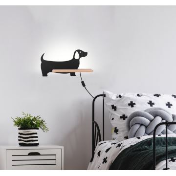 Світлодіодний дитячий настінний світильник з поличкою DOG LED/5W/230V чорний/дерево