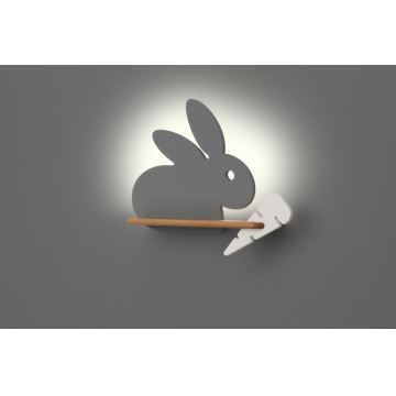 Світлодіодний дитячий настінний світильник з поличкою RABBIT LED/4W/230V сірий/білий/дерево