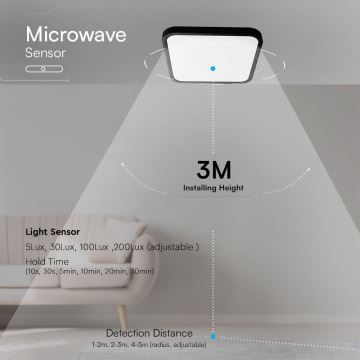 Світлодіодний стельовий світильник для ванної кімнати з датчиком SAMSUNG CHIP LED/18W/230V IP44 4000K 29x29 см чорний + пульт дистанційного керування