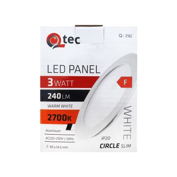 Світлодіодний вбудований світильник QTEC LED/3W/230V 2700K діаметр 8,3 см