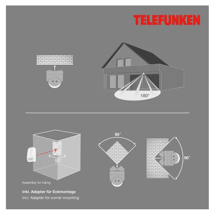 Telefunken 306506TF - Уличный датчик движения 180° IP44 белый