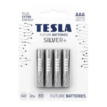 Tesla Batteries - 4 шт. Лужна батарейка AAA SILVER+ 1,5V 1300 mAh