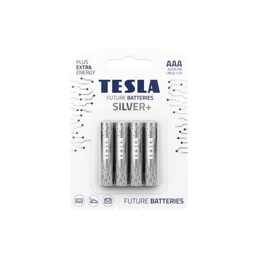 Tesla Batteries - 4 шт. Лужна батарейка AAA SILVER+ 1,5V