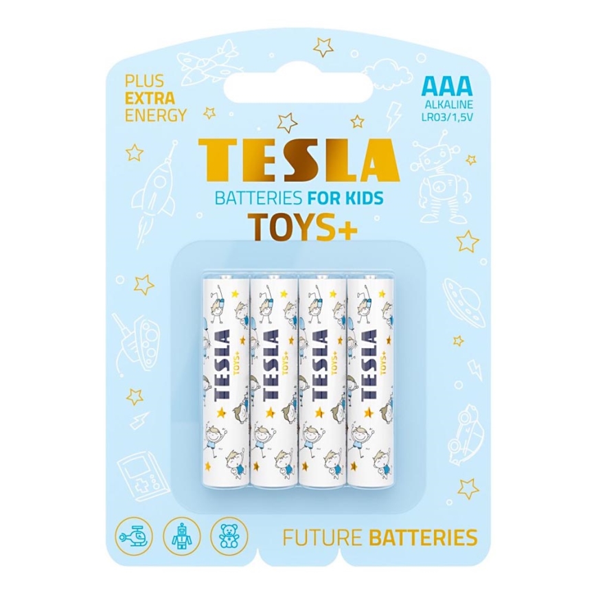 Tesla Batteries - 4 шт. Лужна батарейка AAA TOYS+ 1,5V