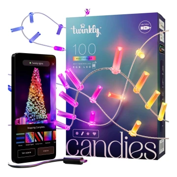 Twinkly - Светодиодная рождественская RGB-гирлянда с регулированием яркости CANDIES 100xLED 8 м USB Wi-Fi