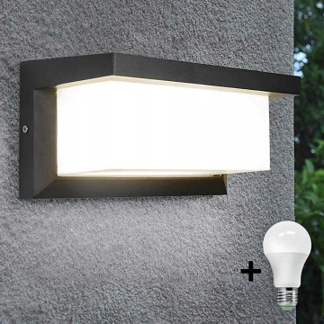Уличный светодиодный настенный светильник c лампочкой и датчиком освещенности NEELY 1xE27/9W/230V IP54 антрацит