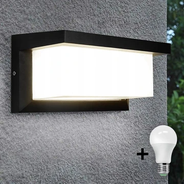 Уличный светодиодный настенный светильник c лампочкой и датчиком освещенности NEELY 1xE27/9W/230V IP54 черный
