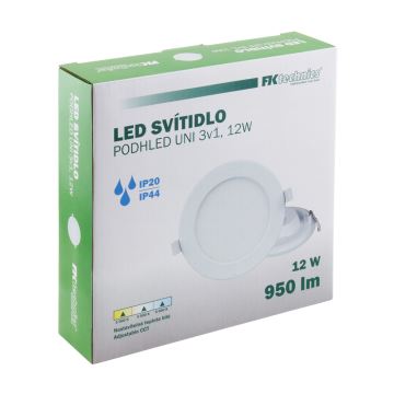 Вбудований стельовий LED світильник для ванної LED/12W/230V 3000/4000/6000K IP44