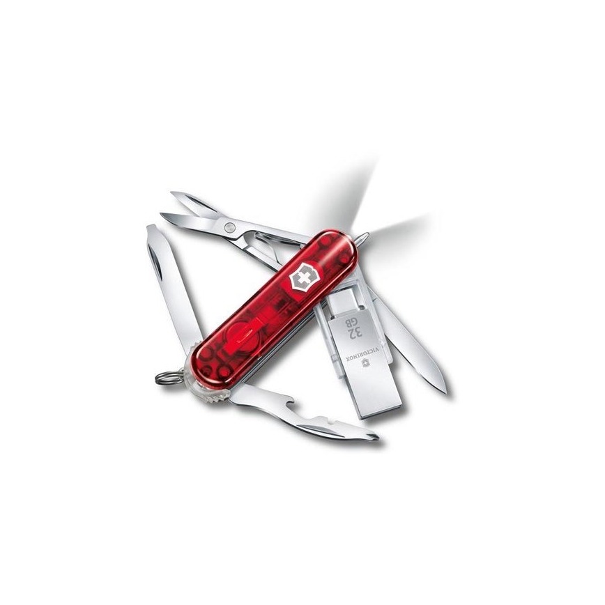 Victorinox - Багатофункціональний складний кишеньковий ніж з флешкою 6 см/11 функцій червоний