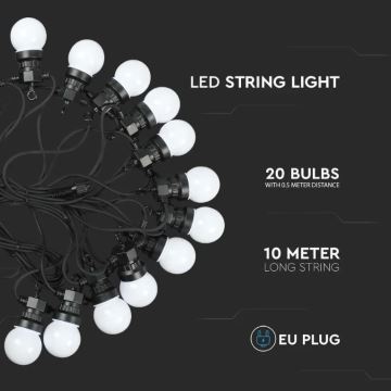 Вулична LED гірлянда STRING 10м 20xLED/0,5W/24/230V 3000K IP44