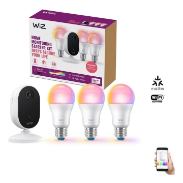 WiZ - Набір для моніторингу будинку: 1x kamera + 3x LED RGB лампочка A60 E27/8,5W/230V Wi-Fi