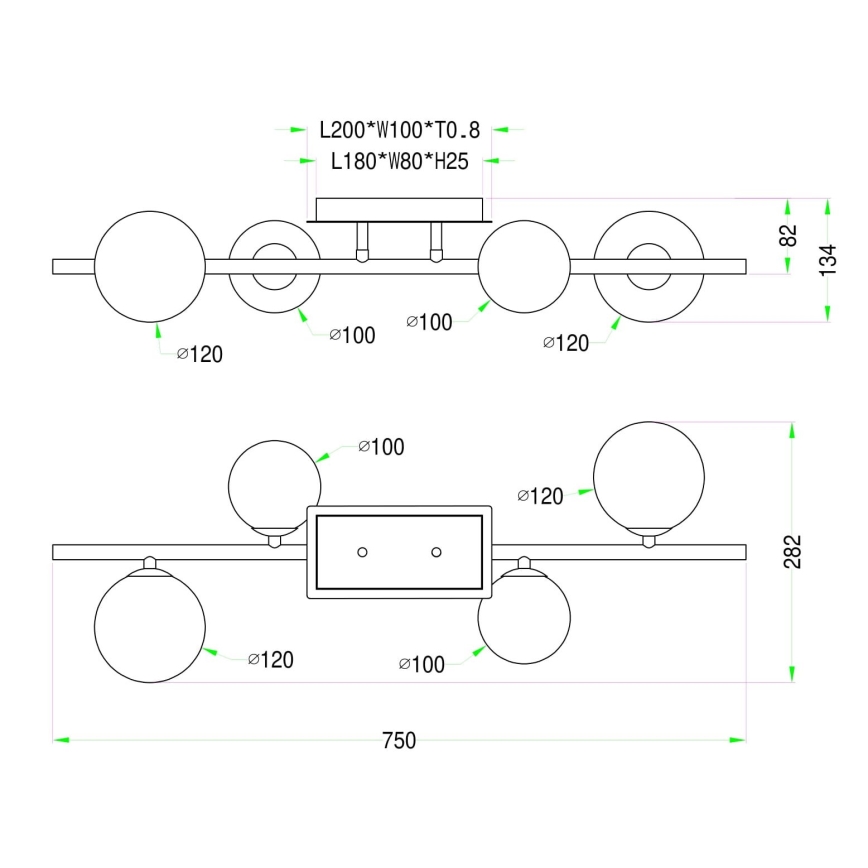 Wofi 7014-401W - Пристельова LED люстра VILLA 4xG9/3W/230V золотий