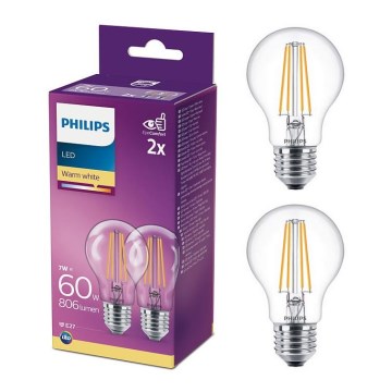 КОМПЛЕКТ 2x LED Лампочка Philips A60 E27/7W/230V 2700K