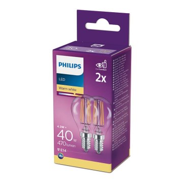 КОМПЛЕКТ 2x LED Лампочка Philips P45 E14/4,3W/230V 2700K